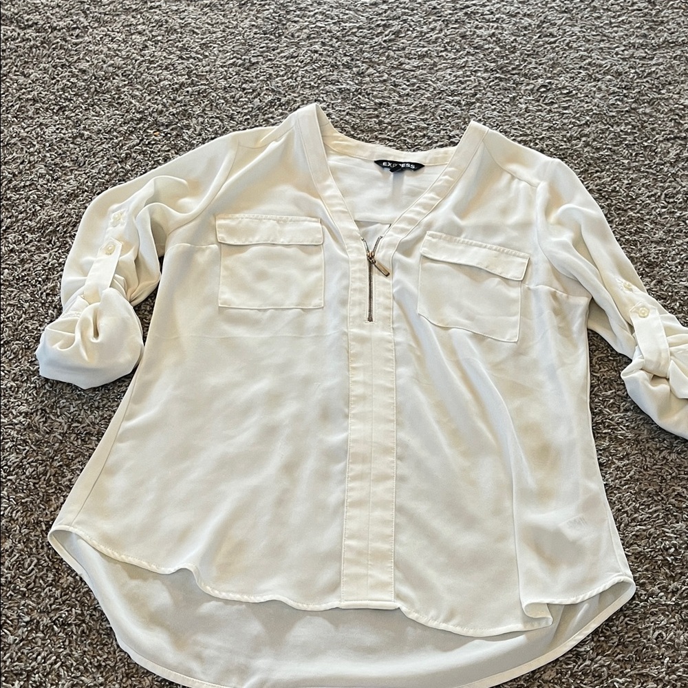 Express Cream Blouse with Zipper Detail